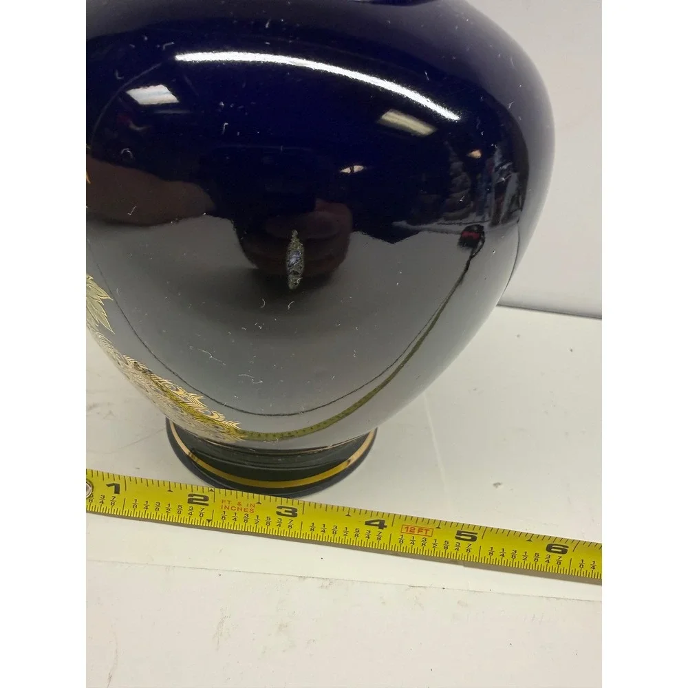 Vintage Cobalt Blue Ginger Jar Peacock Floral Gold Trim Porcelain Made in Japan